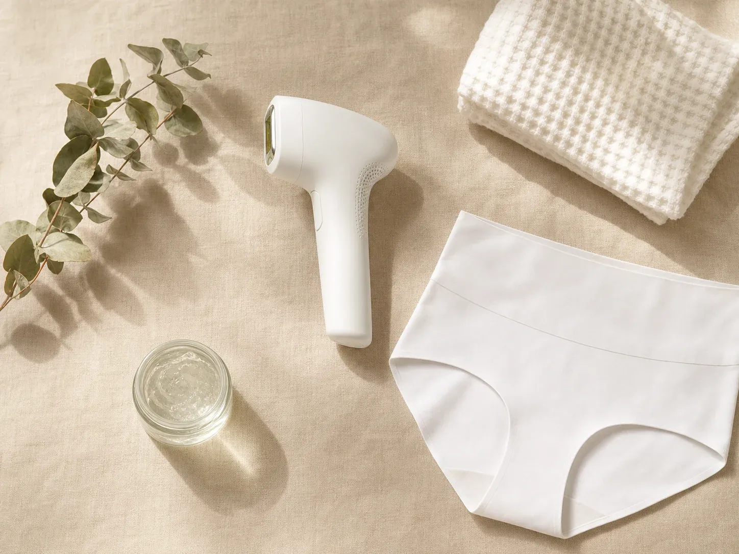 Pregătire pentru epilare definitivă inghinală acasă cu aparat IPL, gel rece și lenjerie seamless