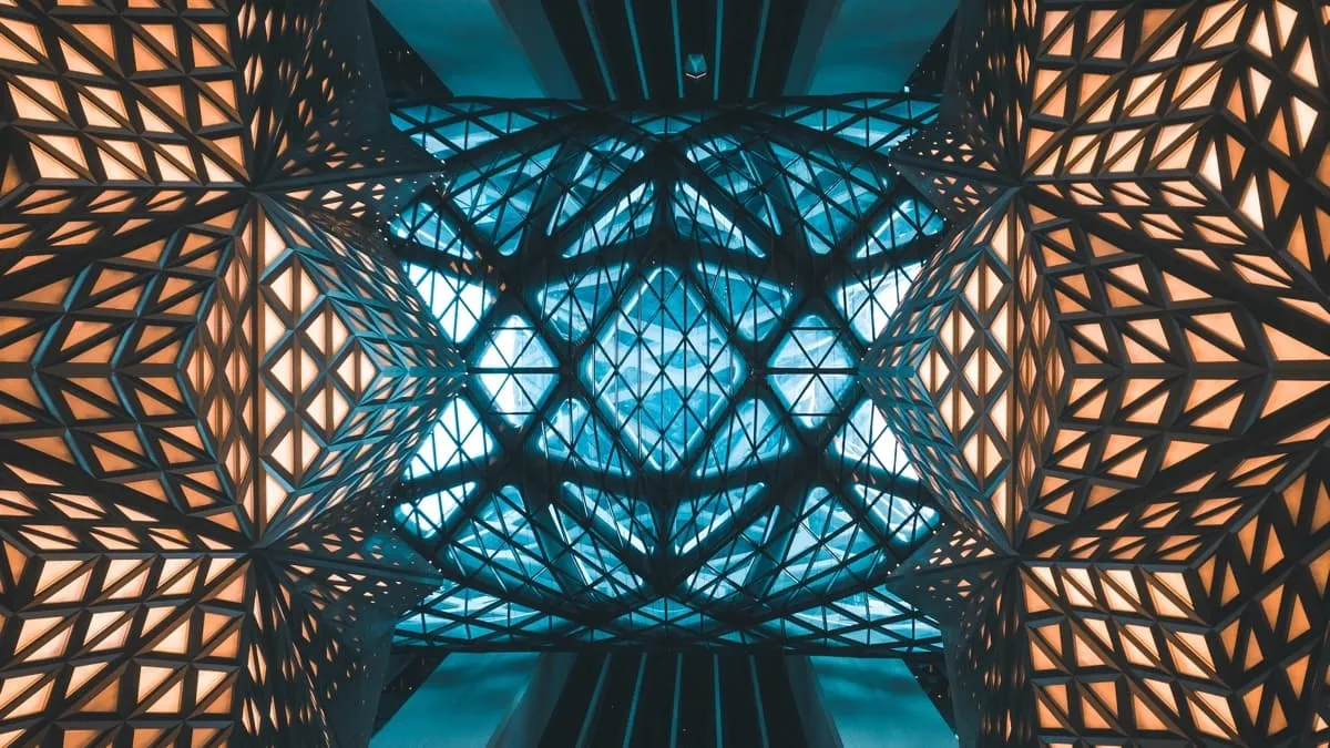 Golden and blue geometrical shapes